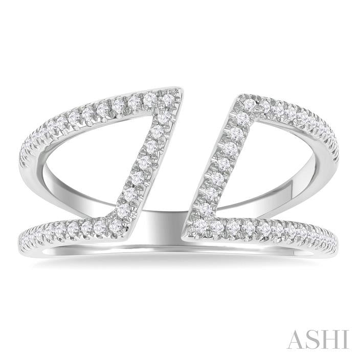 1/4 Ctw Geometric Wide Split Lightweight Round Cut Diamond Open Fashion Ring in 10K White Gold