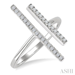 1/6 Ctw Open Double Bar Round Cut Diamond Fashion Ring in 10K White Gold
