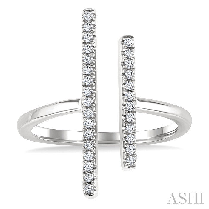 1/6 Ctw Open Double Bar Round Cut Diamond Fashion Ring in 10K White Gold
