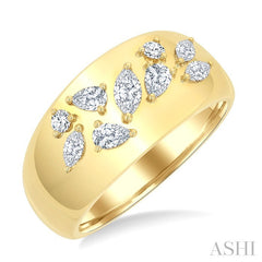 1/2 Ctw Mixed Diamond Cut Fashion Wide Band in 14K Yellow Gold
