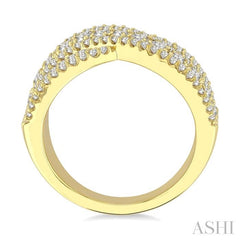1 Ctw Round Cut Diamond Criss Cross Bold Fashion Band in 14K Yellow Gold