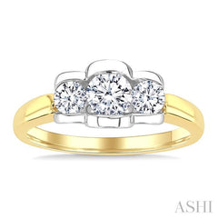 3/4 Ctw 3-Stone Round Cut Diamond Fashion Ring in 14K Yellow and White Gold