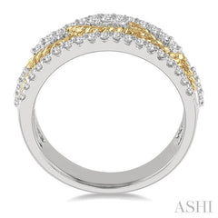1/2 Ctw Twisted Rope Two Tone Round Cut Diamond Fashion Ring in 14K White and Yellow Gold