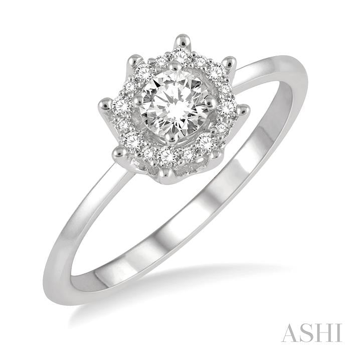 1/3 Ctw Floral Diamond Ladies Fashion Ring With 1/4 Ct Round Cut Center Stone in 14K White Gold