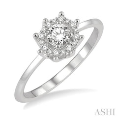 1/3 Ctw Floral Diamond Ladies Fashion Ring With 1/4 Ct Round Cut Center Stone in 14K White Gold