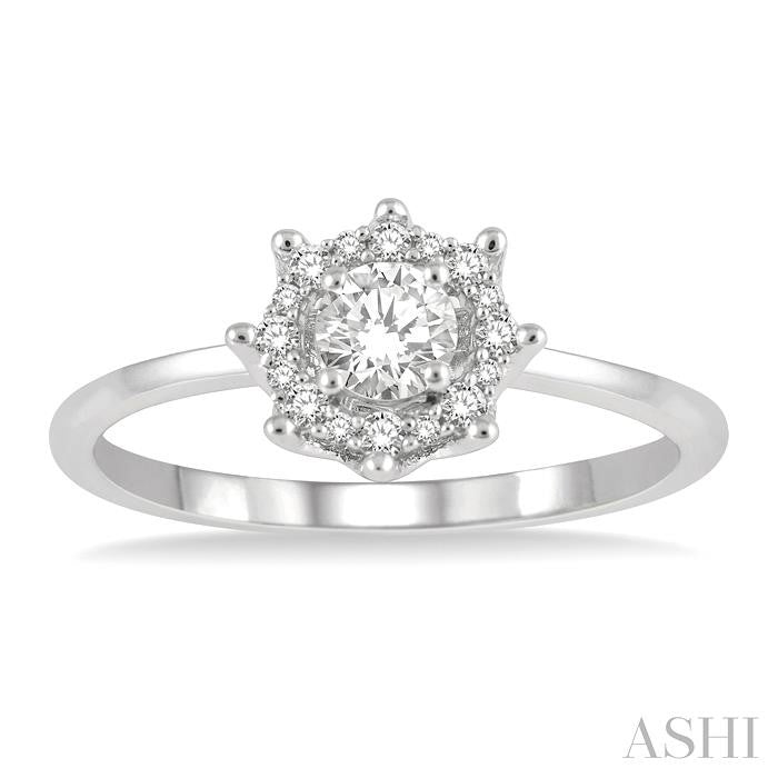 1/3 Ctw Floral Diamond Ladies Fashion Ring With 1/4 Ct Round Cut Center Stone in 14K White Gold
