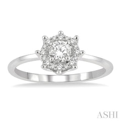 1/3 Ctw Floral Diamond Ladies Fashion Ring With 1/4 Ct Round Cut Center Stone in 14K White Gold