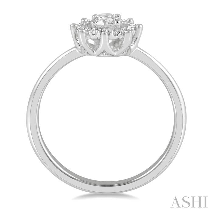 1/3 Ctw Floral Diamond Ladies Fashion Ring With 1/4 Ct Round Cut Center Stone in 14K White Gold