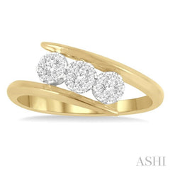1/5 Ctw Bypass Triple Circular Mount Lovebright Round Cut Diamond Fashion Ring in 14K Yellow and White Gold