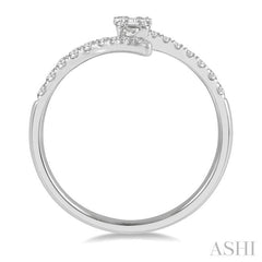 1/3 Ctw Open-End Free Form Rectangular Mount Baguette and Round Cut Diamond Ladies Ring in 14K White Gold
