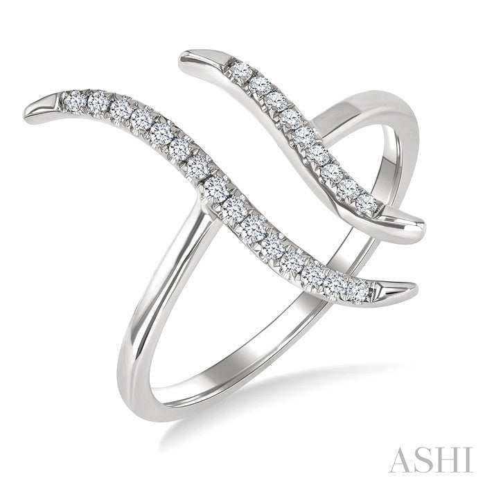 1/6 Ctw Double Wave Round Cut Diamond Fashion Open Ring in 10K White Gold