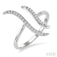 1/6 Ctw Double Wave Round Cut Diamond Fashion Open Ring in 10K White Gold