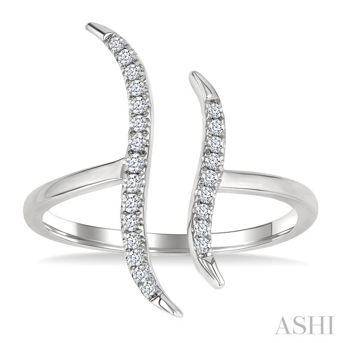 1/6 Ctw Double Wave Round Cut Diamond Fashion Open Ring in 10K White Gold