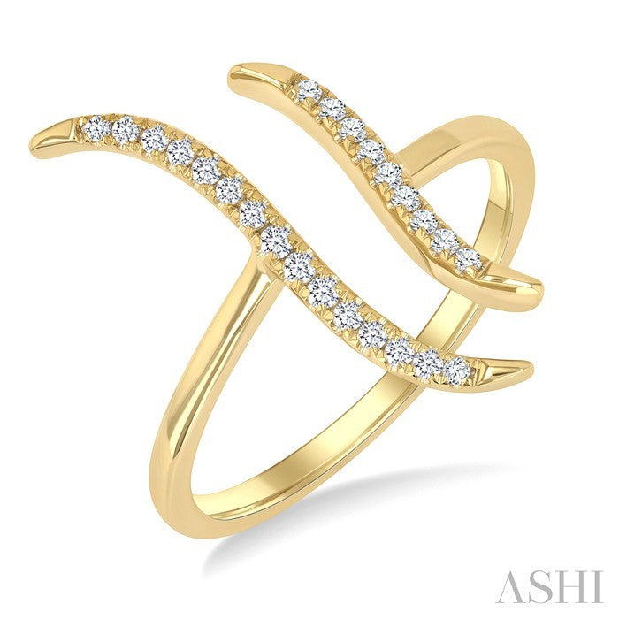 1/6 Ctw Double Wave Round Cut Diamond Fashion Open Ring in 10K Yellow Gold