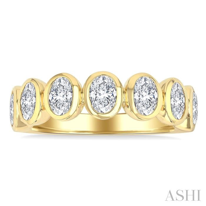 2 Ctw 7 Stone Bezel Set Oval Cut Diamond Fashion Band in 14K Yellow Gold