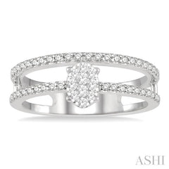 1/3 Ctw Twin Band Oval Shape Lovebright Round Cut Diamond Fashion Ring in 14K White Gold