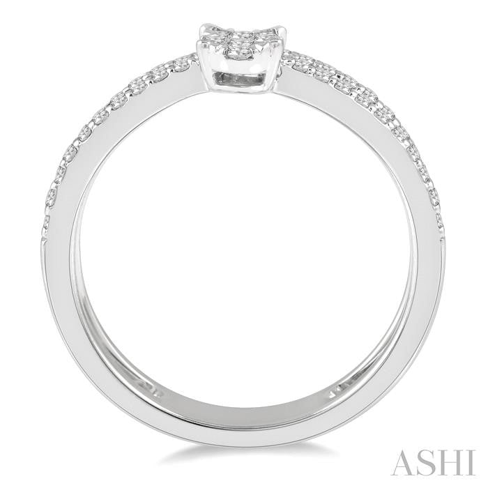 1/3 Ctw Twin Band Oval Shape Lovebright Round Cut Diamond Fashion Ring in 14K White Gold