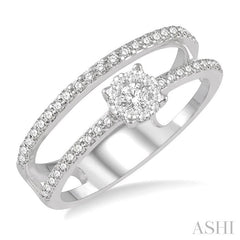 1/3 Ctw Twin Band Round Shape Lovebright Round Cut Diamond Fashion Ring in 14K White Gold
