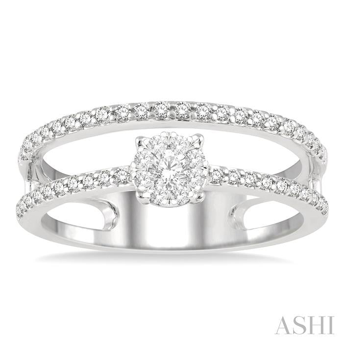 1/3 Ctw Twin Band Round Shape Lovebright Round Cut Diamond Fashion Ring in 14K White Gold