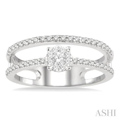 1/3 Ctw Twin Band Round Shape Lovebright Round Cut Diamond Fashion Ring in 14K White Gold