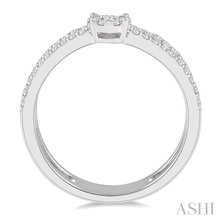 1/3 Ctw Twin Band Round Shape Lovebright Round Cut Diamond Fashion Ring in 14K White Gold