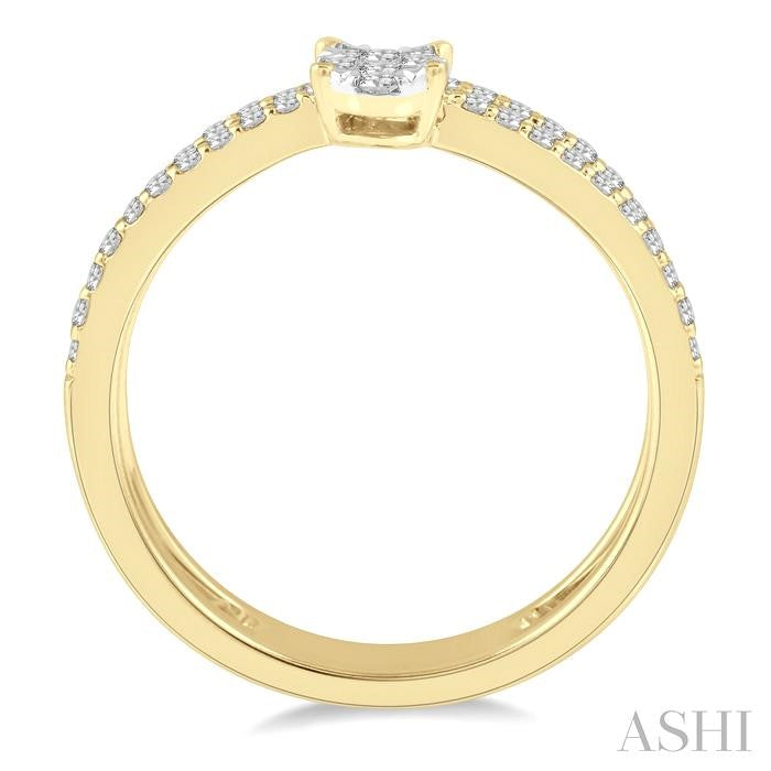 1/3 Ctw Twin Band Oval Shape Lovebright Round Cut Diamond Fashion Ring in 14K Yellow and White Gold
