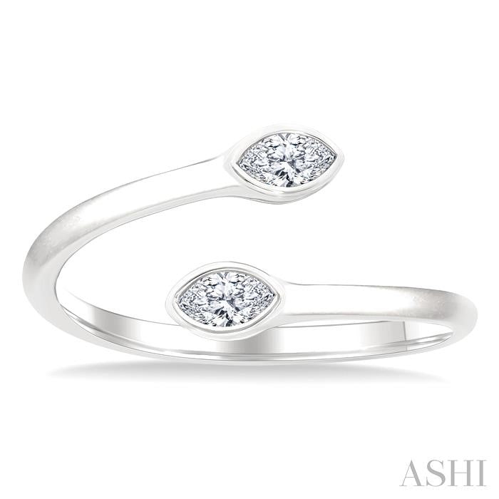 1/5 Ctw Split Single Coil Bezel Set Marquise Cut Diamond Open Fashion Ring in 14K White Gold