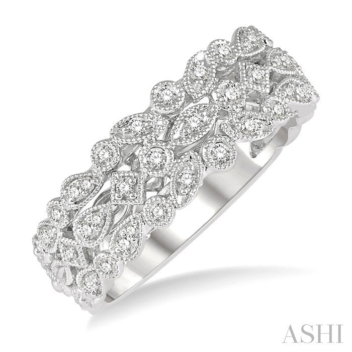 3/8 Ctw Geometric Lattice Mount Round Cut Diamond Wedding Band in 14K White Gold