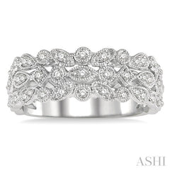 3/8 Ctw Geometric Lattice Mount Round Cut Diamond Wedding Band in 14K White Gold