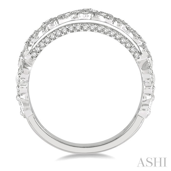 3/8 Ctw Geometric Lattice Mount Round Cut Diamond Wedding Band in 14K White Gold