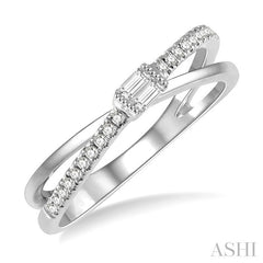 1/6 Ctw Criss Cross Baguette and Round Cut Diamond Fashion Ring in 14K White Gold
