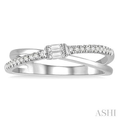 1/6 Ctw Criss Cross Baguette and Round Cut Diamond Fashion Ring in 14K White Gold