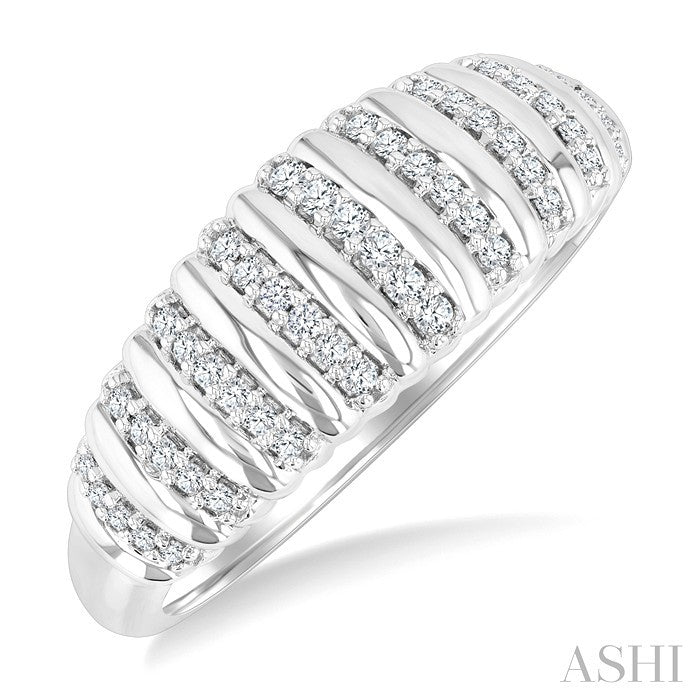 1/5 Ctw Ribbed Dome Shape Round Cut Diamond Fashion Ring in 14K White Gold