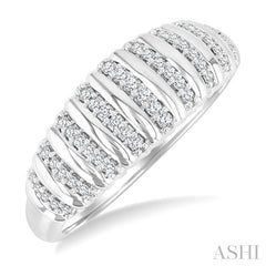 1/5 Ctw Ribbed Dome Shape Round Cut Diamond Fashion Ring in 14K White Gold