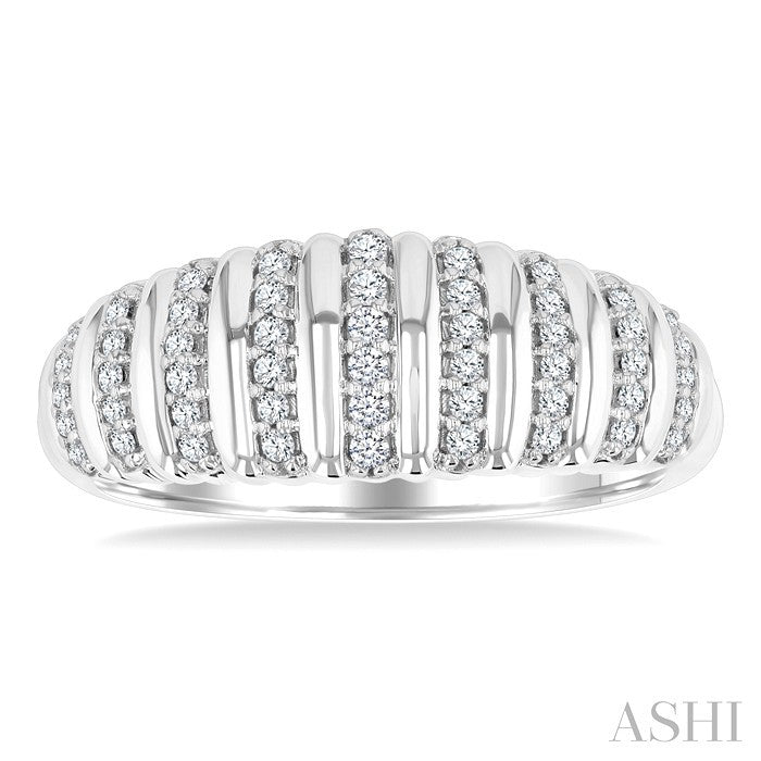 1/5 Ctw Ribbed Dome Shape Round Cut Diamond Fashion Ring in 14K White Gold