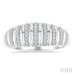1/5 Ctw Ribbed Dome Shape Round Cut Diamond Fashion Ring in 14K White Gold