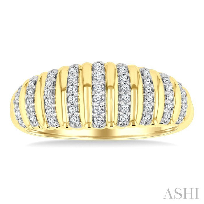 1/5 Ctw Ribbed Dome Shape Round Cut Diamond Fashion Ring in 14K Yellow Gold