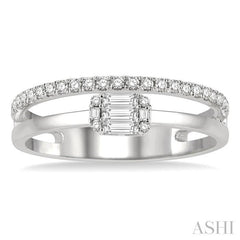 1/4 Ctw Twin Band Baguette and Round Cut Diamond Fusion Fashion Ring in 14K White Gold