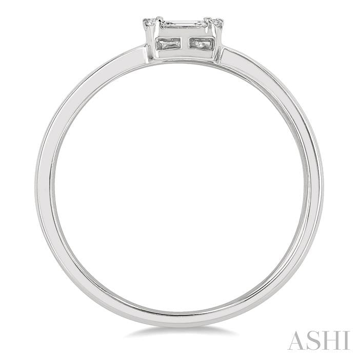 1/4 Ctw Twin Band Baguette and Round Cut Diamond Fusion Fashion Ring in 14K White Gold