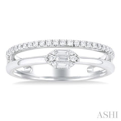1/4 Ctw Marquise shape Twin Band Baguette and Round Cut Diamond Fusion Fashion Ring in 10K White Gold