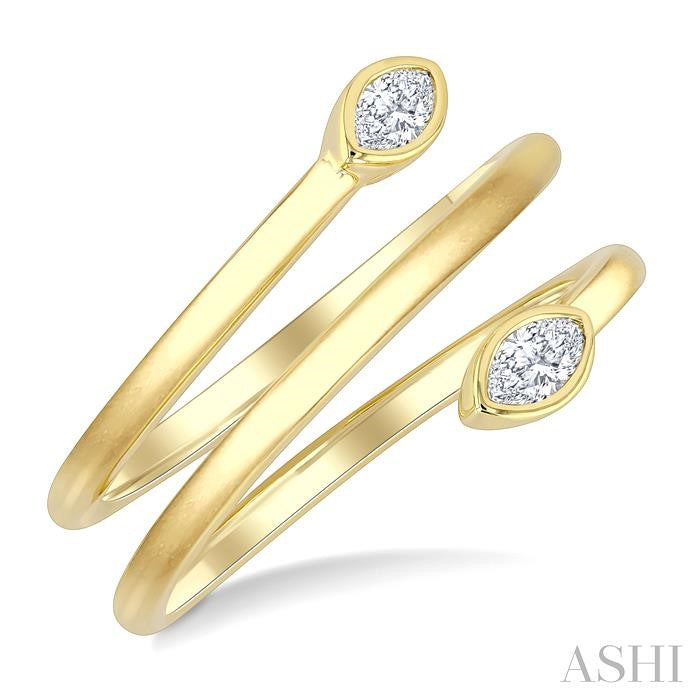 1/5 Ctw Split Double Coil Bezel Set Marquise Cut Diamond Open Fashion Ring in 14K Yellow Gold