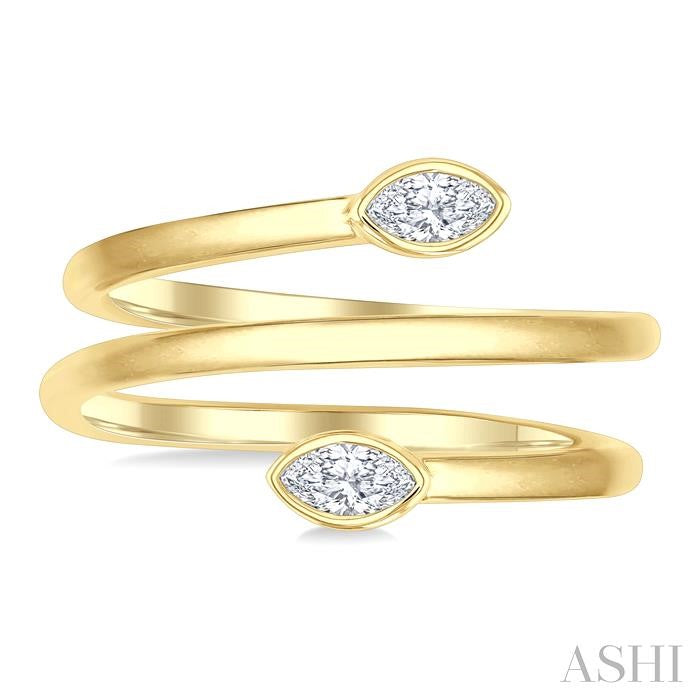 1/5 Ctw Split Double Coil Bezel Set Marquise Cut Diamond Open Fashion Ring in 14K Yellow Gold