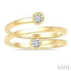 1/5 Ctw Round Shape Diamond Bezel Double Coil Fashion Ring in 14K Yellow Gold