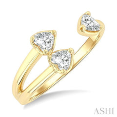 1/2 Ctw Split Triple Heart Diamond Open Fashion Ring in 14K Yellow Gold