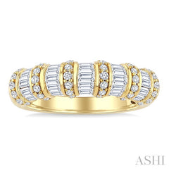 1 Ctw Baguette and Round Cut Diamond Fashion Bamboo Band in 14K Yellow Gold