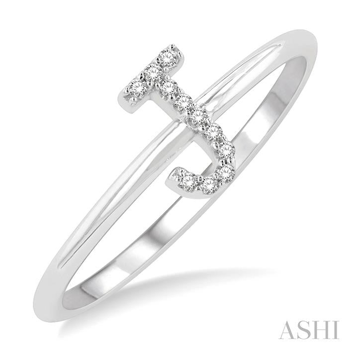 1/20 Ctw Initial 'J' Round Cut Diamond Fashion Ring in 10K White Gold