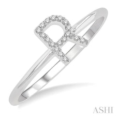 1/20 Ctw Initial 'R' Round Cut Diamond Fashion Ring in 10K White Gold