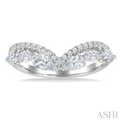7/8 Ctw Curved Chevron Mixed Shape Diamond Cut Fashion Ring in 14K White Gold