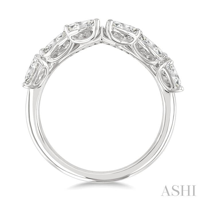 7/8 Ctw Curved Chevron Mixed Shape Diamond Cut Fashion Ring in 14K White Gold