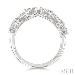 7/8 Ctw Curved Chevron Mixed Shape Diamond Cut Fashion Ring in 14K White Gold